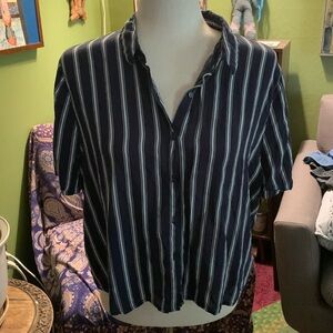 Pull and Bear Striped Button-up Short Sleeved Blouse